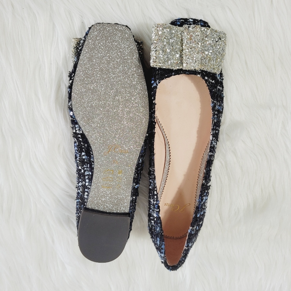 J. Crew Poppy tweed glitter bow flats 7.5 - Picture 6 of 9